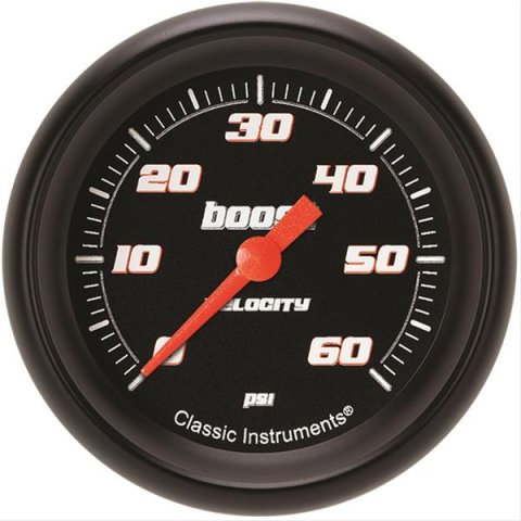 Classic Instruments Velocity Series Gauges VS343BBPF Gauge, Black Series, Boost Pressure, 0-60 PSI, 2 5/8 in., Performance Bezel, Analog, Electrical, Each