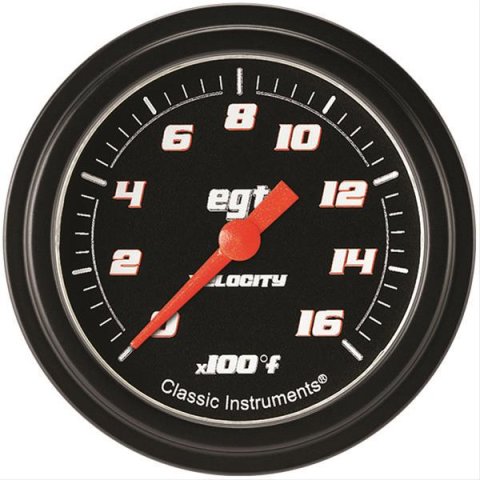 Classic Instruments Velocity Series Gauges VS398BBLF Gauge, Black Series, Pyrometer, 0-1,600 Degrees F, 2 5/8 in., Low Step Bezel, Analog, Electrical, Each