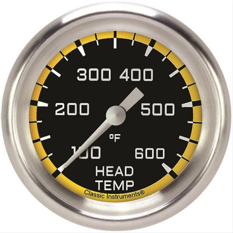 Classic Instruments Auto Cross Yellow Series Gauges AX397YAPF Gauge, Series, Cylinder Head Temperature, 100-600 Degree F, 2 5/8 in., Performance Bezel, Analog, Electrical, Each