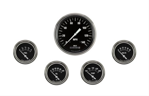 Classic Instruments Hot Rod Series Gauge Sets HR254SLF Gauges, Series, Speedometer, Water Temperature, Oil Pressure, Fuel Level, Volt, Black Face, Analog, Set of 5