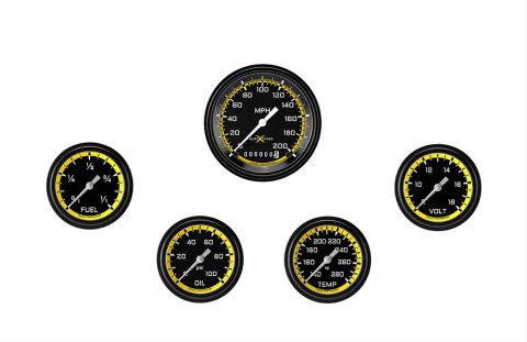 Classic Instruments Auto Cross Yellow Series Gauge Sets AX200YBLF Set, Performance AutoCross, AutoCross Yellow, 5-Gauge Set, 3 3/8 in. Speedo, 2 5/8 in. Secondary Gauges, Black/Yellow Face, Set