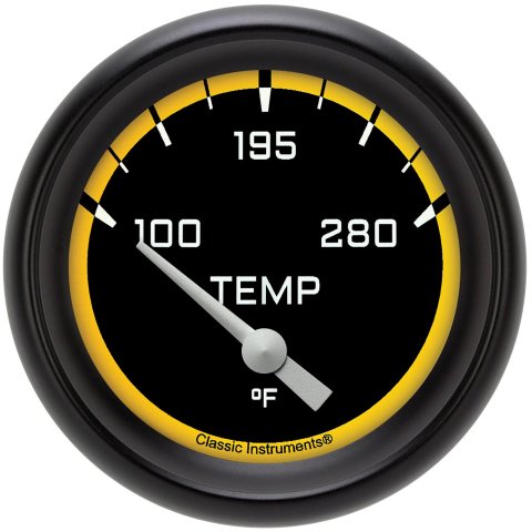 Classic Instruments Auto Cross Yellow Series Gauges AX226YBPF-06 Gauges, Series, Water Temperature, 140-280 degrees F, Analog, Electrical, 2 5/8 in., Black Face, White Numbers, Each