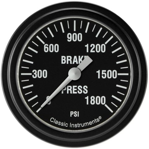 Classic Instruments Hot Rod Series Gauges HR367BLF Gauges, Series, Brake Pressure, 0-1,800 psi, Analog, Electrical, 2 5/8 in., Black Face, White Numbers, Matte Black Bezel, Each
