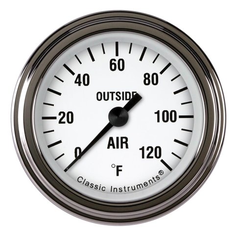 Classic Instruments White Hot Series Gauges WH199SLF Gauges, Series, Air Temperature, 0-120 degrees F, Analog, Electrical, 2 1/8 in., Face, Black Numbers, Stainless Color Bezel, Each