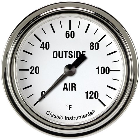 Classic Instruments White Hot Series Gauges WH399SLF Gauges, Series, Air Temperature, 0-120 degrees F, Analog, Electrical, 2 5/8 in., Face, Black Numbers, Stainless Color Bezel, Each