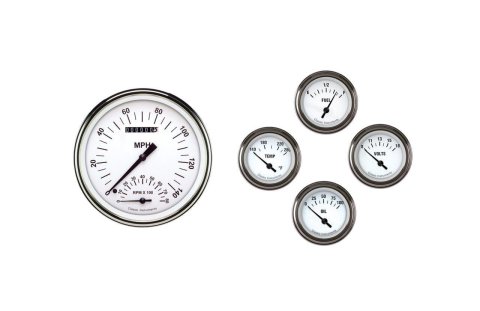 Classic Instruments 1961-66 Ford E-Series White Hot Gauge Sets FV61WH65 Gauges, Series, Speedtachular, Fuel Level, Oil Pressure, Voltmeter, Water Temperature, Short-Sweep, Ford, E-Series, Set of 5