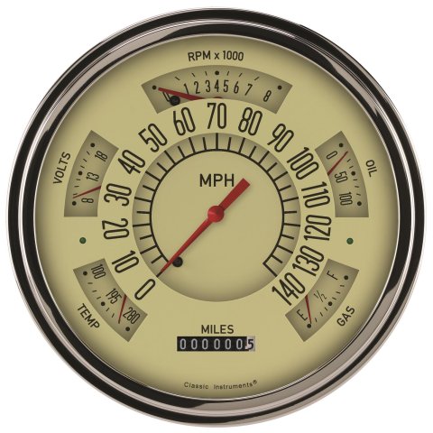 Classic Instruments 1961-66 F-100 Package Gauge Sets FT61T Kit, Tan Face, Ford, F100, 1961-1966, Speedometer, Tachometer, Fuel Level, Oil Pressure, Water Temperature, Voltmeter, Kit