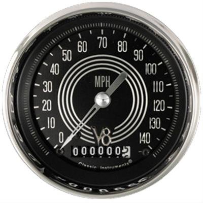 Classic Instruments V8 Speedster Series Speedometers V8SR55SHC Gauge, Series, Speedometer, 0-140 mph, 3 3/8 in. Diameter, Black Face, Analog, Each