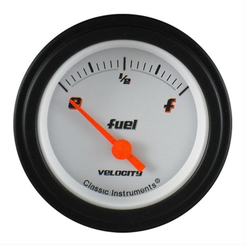 Classic Instruments Velocity Series Gauges VS14WBLF Gauge, Series, Analog, Fuel Level, Empty-Full, 2 1/8 in. Diameter, White Face, Electrical, Each
