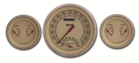 Classic Instruments Vintage Series Gauge Sets VT61SLC Gauges, Series, Speedometer, Tach, Water Temperature, Fuel Level, Cream Face, Analog, Set of 3