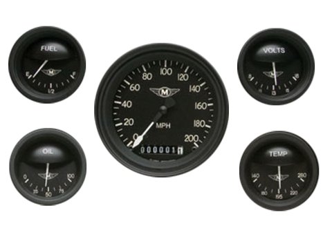 Classic Instruments Moal Bomber Series Gauge Sets MA00BLF Gauges, Bomber, Speedometer, Oil Pressure, Water Temperature, Fuel Level, Black Face, Analog, Set of 5