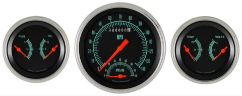 Classic Instruments G-Stock Series Gauge Sets GS61SLF Gauges, G-Stock, Speedometer, Tach, Water Temp., Oil Pressure, Fuel Level, Black Face, Analog, Set of 3