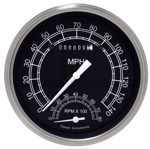 Classic Instruments Traditional Series Gauges TR50SLC Gauge, Series, Speedometer, Tachometer, Black Face, Analog, Each