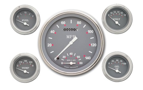 Classic Instruments SG Series Gauge Sets SG65SLF Gauges, SG, Speedometer, Tach, Water Temperature, Fuel Level, Voltmeter, Gray Face, Analog, Set of 5
