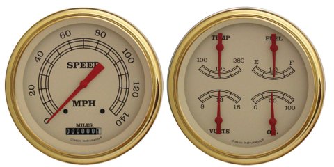 Classic Instruments Vintage Series Gauge Sets VT52GLF Gauges, Vintage, Speedometer, Water Temperature, Oil Pressure, Fuel Level, Voltmeter, Cream Face, Analog, Kit