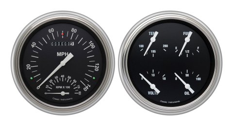 Classic Instruments 1951-53 Chevy Package Gauge Sets CH51HR62 Gauges, Hot Rod, Speedometer, Tach, Oil Pressure, Fuel Level, Voltage, Black Face, Analog, Chevy, Kit