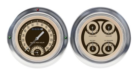 Classic Instruments 1954-55 Chevy Pickup Package Gauge Sets CT54NT62 Gauges, Nostalgia VT, Speedometer, Tach, Water Temperature, Fuel Level, Beige Face, Analog, Chevy, Kit