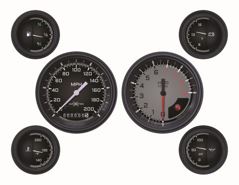 Classic Instruments Auto Cross Gray Series Gauge Sets AX01GBLF Kit Analog, Black/Gray Face, 3 3/8 in. Diameter Speedo Tach, 2 1/8 in. Fuel-Oil-Volt-Water, Set of 6
