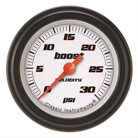 Classic Instruments Velocity Series Gauges VS142WBLF Boost Gauge, VELOCITY WHT 2" BOOST, 30psi ELECT, FULL SWEEP