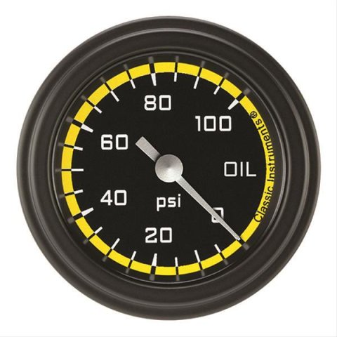 Classic Instruments Auto Cross Yellow Series Gauges AX181YBLF Oil Pressure Gauge, AUTO CROSS YLW L 2" OIL PRES 100psi FULL SWEEP