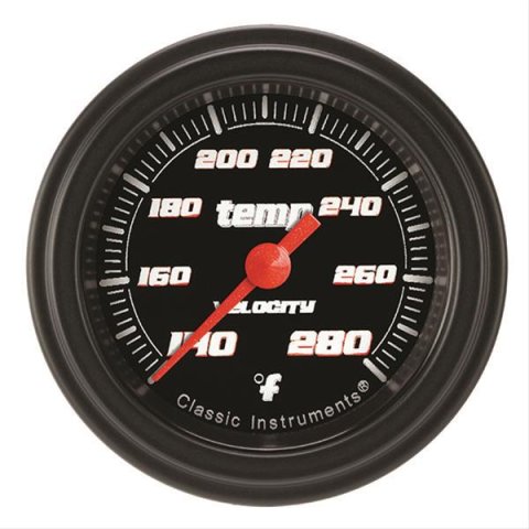 Classic Instruments Velocity Series Gauges VS126BBLF-12 Gauge, Black Series, Water Temperature, 140-280 Degrees F, 2 1/8 in., Analog, Electrical, Each