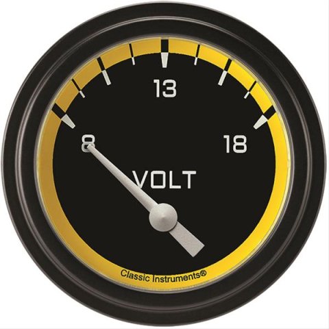 Classic Instruments Auto Cross Yellow Series Gauges AX230YBLF Gauge, Series, Voltmeter, 2 5/8 in., Low Step Bezel, Analog, Electrical, Each