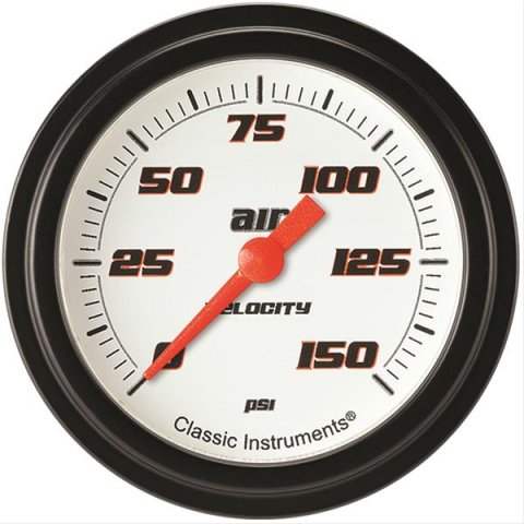 Classic Instruments Velocity Series Gauges VS318WBLF Gauge, White Series, Air Pressure, 0-150 PSI, 2 5/8 in., Low Step Bezel, Analog, Electrical, Each