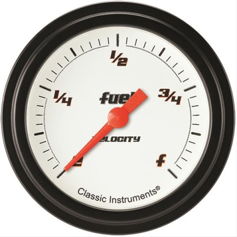 Classic Instruments Velocity Series Gauges VS309WBLF Gauge, White Series, Fuel Level, Programmable, 2 5/8 in., Low Step Bezel, Analog, Electrical, Each