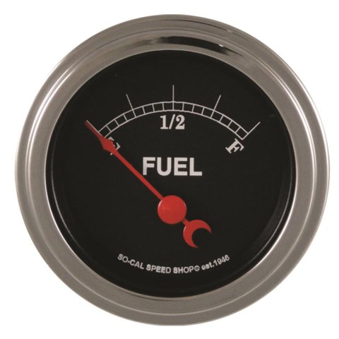 Classic Instruments So-Cal Series Gauges SC12SLC Gauge, Analog, Series, Fuel Level, Empty-Full, 2 1/8 in. Diameter, Black Face, 90 Degree Sweep, 0-90 Ohm, Each