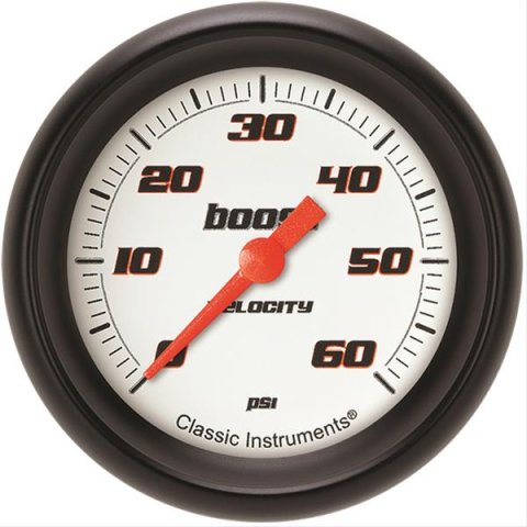 Classic Instruments Velocity Series Gauges VS343WBPF Gauge, White Series, Boost Pressure, 0-60 PSI, 2 5/8 in., Performance Bezel, Analog, Electrical, Each