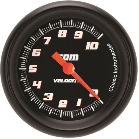 Classic Instruments Velocity Series Tachometers VS383BBPF Gauges, Tachometers, 0-10,000 rpm, Analog, Electrical, 2 5/8 in., Black Face, White with Orange Outline Numbers, Shift Light, Each