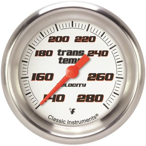Classic Instruments Velocity Series Gauges VS327WAPF Gauge, White Series, Transmission Temperature, 140-280 Degrees F, 2 5/8 in., Performance Bezel, Analog, Electrical, Each