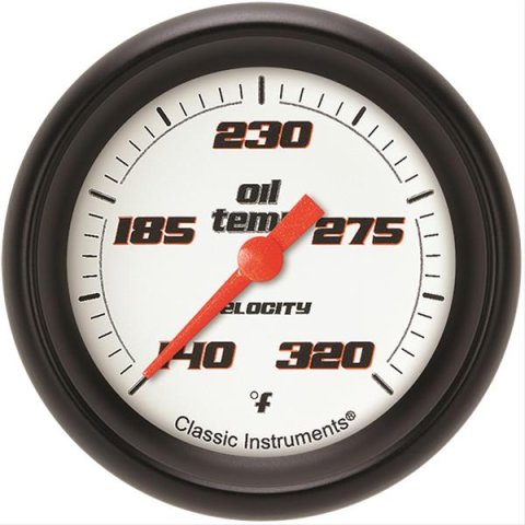 Classic Instruments Velocity Series Gauges VS328WBPF Gauge, White Series, Oil Temperature, 140-320 Degrees F, 2 5/8 in., Performance Bezel, Analog, Electrical, Each
