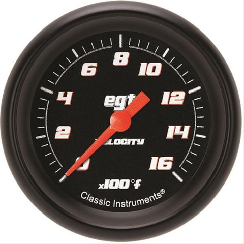 Classic Instruments Velocity Series Gauges VS398BBPF Gauge, Black Series, Pyrometer, 0-1,600 Degrees F, 2 5/8 in., Performance Bezel, Analog, Electrical, Each
