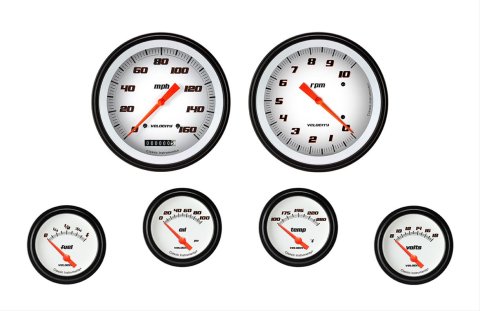 Classic Instruments Velocity Series Gauge Sets VS251WBLF Gauges, Series, Speedometer, Tachometer, Water Temperature, Oil Pressure, Fuel Level, Volt, White Face, Analog, Set of 6