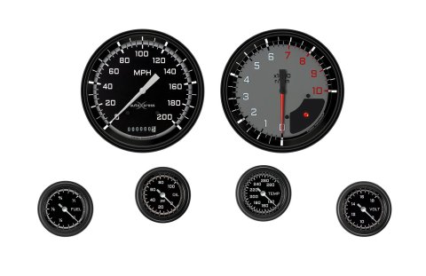 Classic Instruments Auto Cross Gray Series Gauge Sets AX151GBLF Set, Performance AutoCross, AutoCross Gray, 6-Gauge Set, 4 5/8 in. Speedo, 2 1/8 in. Secondary Gauges, Black/Gray Face, Set