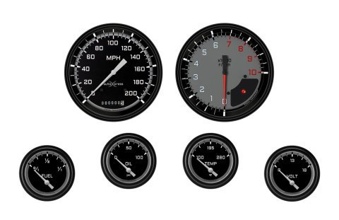 Classic Instruments Auto Cross Gray Series Gauge Sets AX251GBLF Set, Performance AutoCross, AutoCross Gray, 6-Gauge Set, 4 5/8 in. Speedo, 2 5/8 in. Secondary Gauges, Black/Gray Face, Set