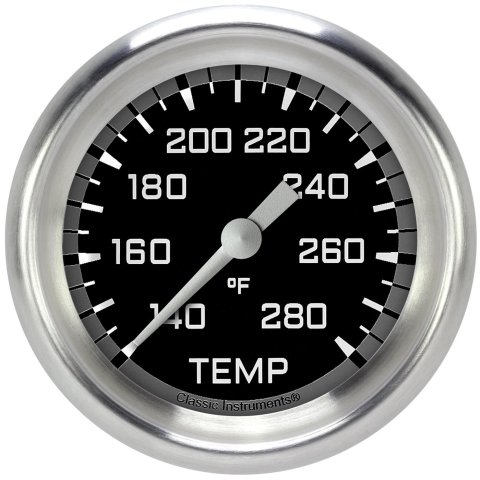 Classic Instruments Auto Cross Gray Series Gauges AX326GAPF-12 Gauges, Series, Water Temperature, 140-280 degrees F, Analog, Electrical, 2 5/8 in., Black Face, White Numbers, M12 x 1.5 Thread, Each