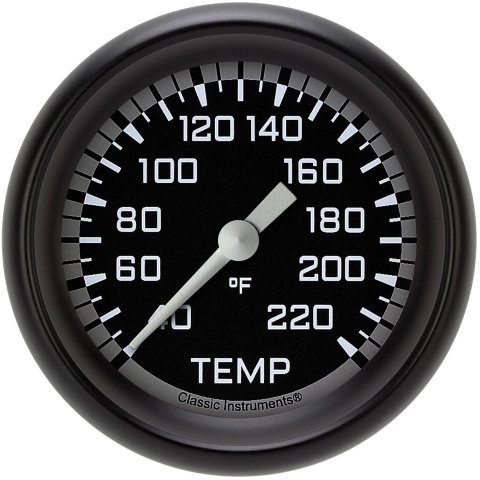Classic Instruments Auto Cross Gray Series Gauges AX329GBPF Gauges, Series, Water Temperature, 40-220 degrees F, Analog, Electrical, 2 5/8 in., Black Face, White Numbers, 1/8 in.NPT Thread, Each