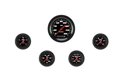 Classic Instruments Velocity Black Series Gauge Sets VS100BBLF Set, 3 3/8 in. Speedometer, 2 1/8 in. Fuel, Oil, Temp, Volts, Set of 5