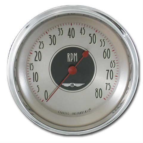 Classic Instruments All-American Nickel Series Tachometers AN71SLC Gauge, Series, Tachometer, 0-8,000 rpm, 5 in., Silver Face, Analog, Electrical, Each