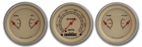 Classic Instruments Vintage Series Gauge Sets VT04SLF Gauge, Vintage, Analog, Electrical, Speedometer, Fuel, Oil, Volt, Water, 3 3/8 in. Diameter, Cream Face, Set