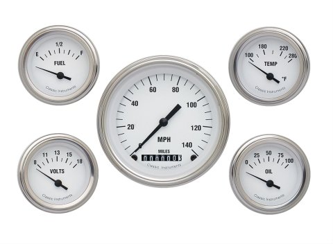Classic Instruments White Hot Series Gauge Sets WH00SLC Gauges, Series, Speedometer, Oil Pressure, Water Temperature, Face, Analog, Set of 5