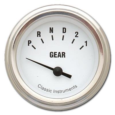 Classic Instruments Gear Selector Gauges WH07SLC Gauge, Selector, Round, Dash Mount, 2 1/8 in., White Face, Polished Bezel, without Overdrive, Each