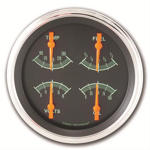Classic Instruments G-Stock Series Gauge Sets GS75SLC Gauge, G-Stock, Quad, Water Temperature, Oil Pressure, Fuel Level, Voltmeter, 5 in., Black Face, Analog, Each