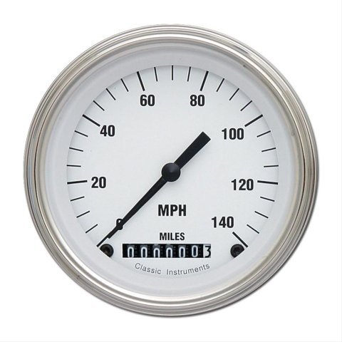 Classic Instruments White Hot Series Speedometers WH55SLC Speedometer, Series, 3 3/8 in. Diameter, 0-140 mph, Analog, Electrical, Curved Face, Each