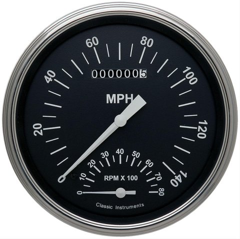 Classic Instruments Hot Rod Series Gauge Sets HR50SLF Gauges, Rod, Speedometer, Tachometer, Black Face, Polished Bezel, Each