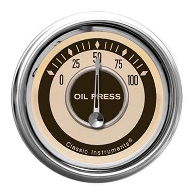 Classic Instruments Nostalgia VT Series Gauges NT81SHC Gauge, VT, Oil Pressure, 0-100 psi, 2 1/8 in., Beige Face, Analog, Electrical, Each
