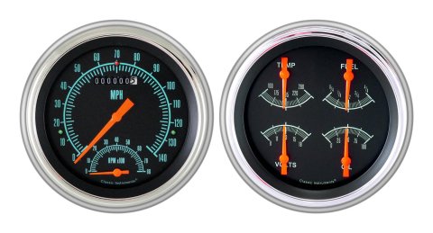 Classic Instruments 1951-53 Chevy Package Gauge Sets CH51GS62 Gauges, G-Stock, Speedometer, Tach, Oil Pressure, Fuel Level, Voltage, Black Face, Analog, Chevy, Kit