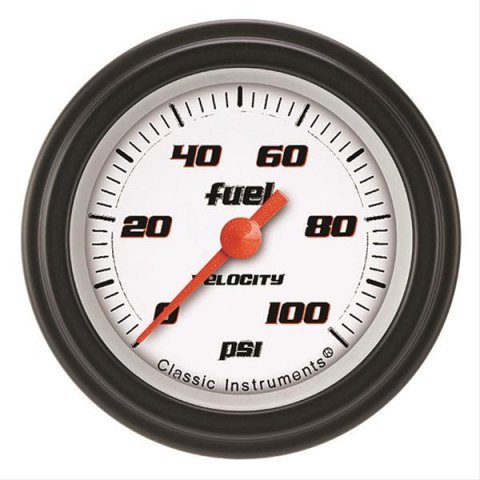 Classic Instruments Velocity Series Gauges VS146WBLF Fuel Pressure Gauge, VELOC WHT 2" FUEL PRES 100psi ELEC FULL SWEEP